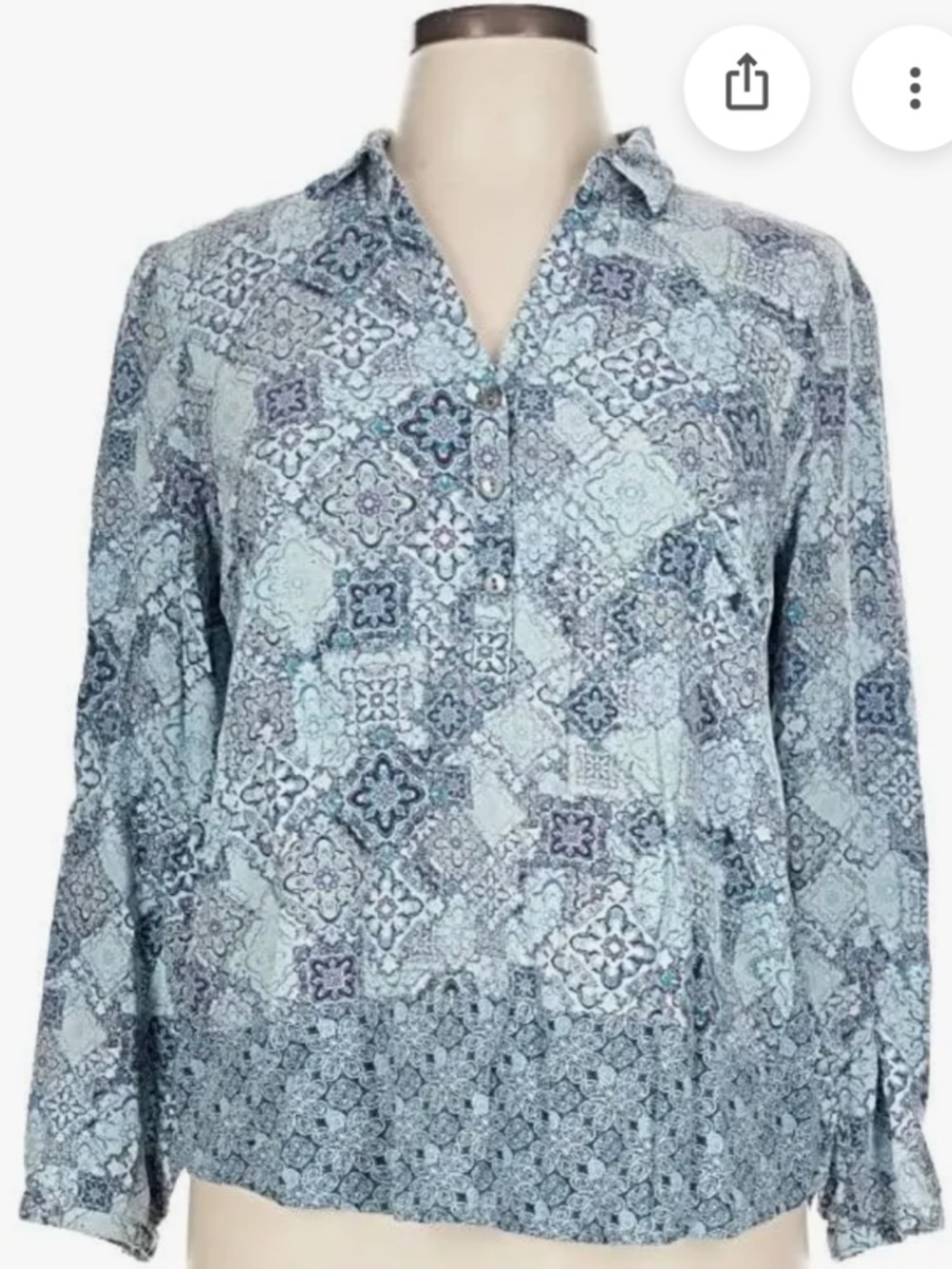 J. Jill Paisley Popover Long Sleeve Blouse, Size LP